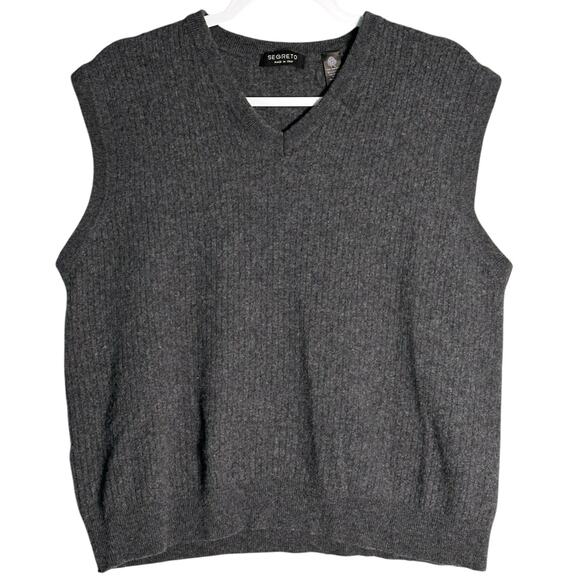 SEGRETO Men's‎ Sz XXL 100% Merino Wool Sweater Vest V-Neck Gray Made in Italy - Picture 1 of 10